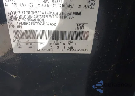 2013 Ford Explorer Limited из США, поврежденный, VIN 1FM5K7F87DGB37452